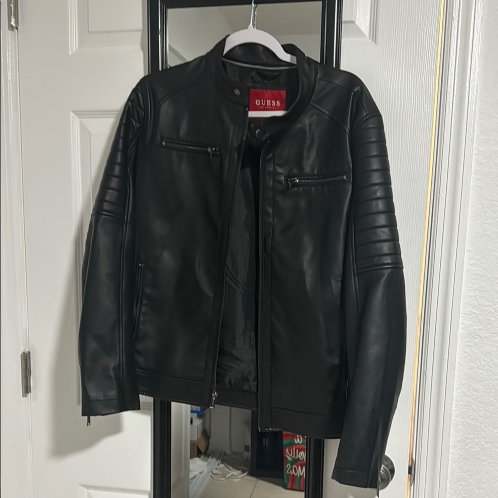 GUESS Men's Black Leather Jacket
